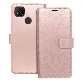   Xiaomi Redmi 9C könyvtok, fliptok, telefon tok, mágneszáras, bankkártyatartós, mandala mintás, rose gold Forcell Mezzo