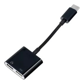   USB-C + 3.5 mm jack audió adapter DAC chippel, USB-C töltés és audio átalakító, fekete