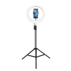   Selfie tükör, tripod, asztali tartó, állvány, fénygyűrű, távirányítóval, bluetooth-os, vezeték nélküli, fekete, 13"