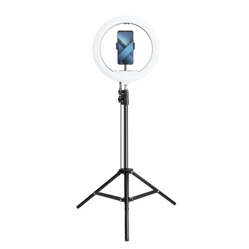 Selfie tükör, tripod, asztali tartó, állvány, fénygyűrű, távirányítóval, bluetooth-os, vezeték nélküli, fekete, 13"