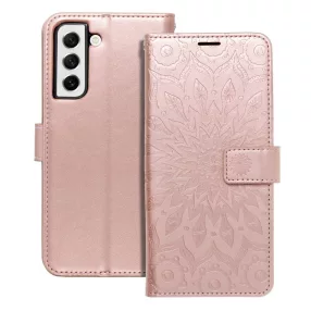   Samsung Galaxy S21 FE 5G könyvtok, fliptok, telefon tok, oldalra nyíló tok, mágneszáras, bankkártyatartós, mandala mintás, rose gold, Forcell Mezzo