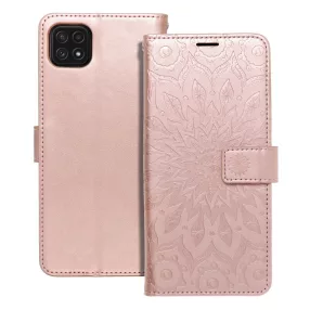   Samsung Galaxy A22 5G könyvtok, fliptok, telefon tok, mágneszáras, bankkártyatartós, mandala mintás, rose gold, Forcell Mezzo