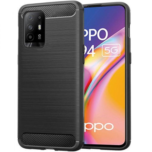 Oppo A94 5G / F19 Pro Plus 5G / Reno 5Z szilikon tok, hátlaptok, telefon tok, karbon mintás, fekete, Carbon case