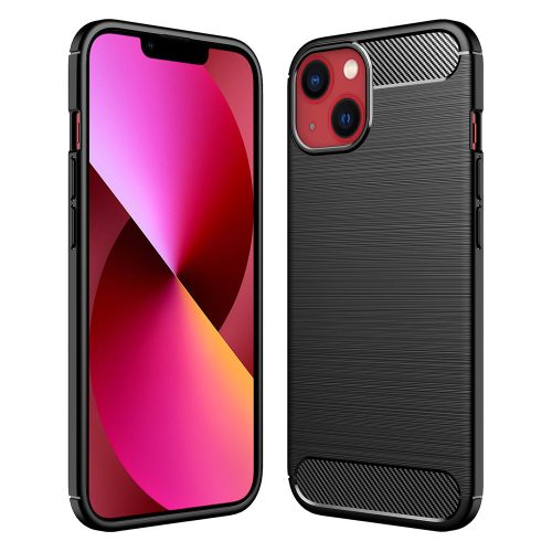 iPhone 13 szilikon tok, hátlaptok, telefon tok, karbon mintás, fekete, Carbon case