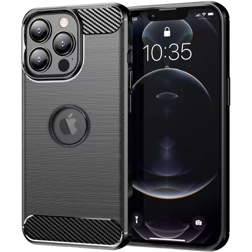iPhone 13 Pro Max szilikon tok, hátlaptok, telefon tok, karbon mintás, fekete, Carbon case