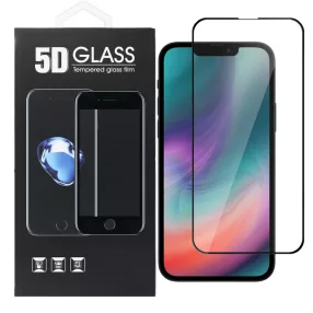   iPhone 13 Pro / 14 / 16e / 17e üvegfólia, tempered glass, előlapi, 5D, edzett, hajlított, fekete kerettel