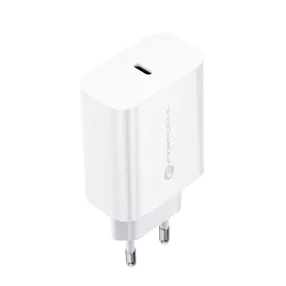   Hálózati töltőfej, adapter, Type-C port, gyorstöltő, PD és QC 4.0, 3A 25W, fehér, Forcell TFK-TC-25WPD