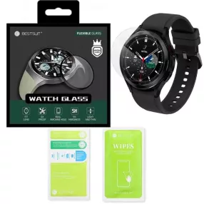   Samsung Galaxy Watch 4 Classic 46mm okosóra kijelzővédő fólia, hibrid, flexibilis, 3D, hajlított, fekete kerettel, Bestsuit