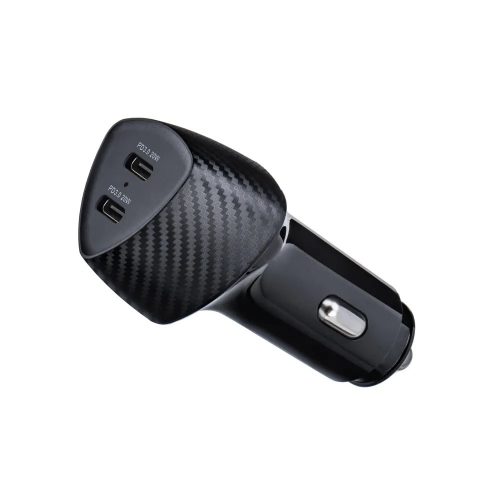 Szivartöltő fej, autós töltő, 2 USB-C (Type-C) port, gyorstöltő, PD 3.0, 2x20W, carbon mintás, fekete, Forcell CC50-2C