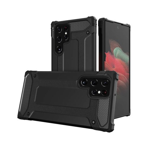 Samsung Galaxy S22 Ultra 5G hátlap tok, telefon tok, ütésálló, fekete, Armor