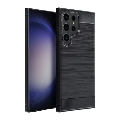Samsung Galaxy S22 Ultra 5G szilikon tok, hátlaptok, telefon tok, karbon mintás, fekete, Carbon case