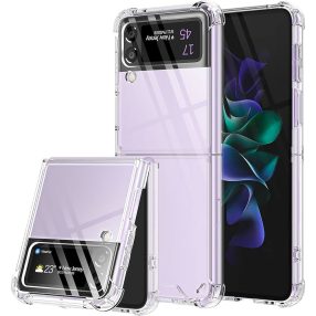   Samsung Galaxy Z Flip3 5G telefon tok, elő+hátlap tok, műanyag, erősített sarokkal, átlátszó, SM-F711B/DS