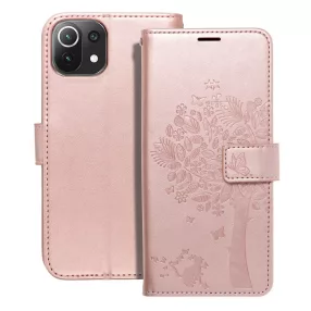   Xiaomi Mi 11 Lite 4G / 5G / 11 Lite 5G NE könyvtok, fliptok, telefon tok, mágneszáras, bankkártyatartós, fa mintás, rose gold Forcell Mezzo