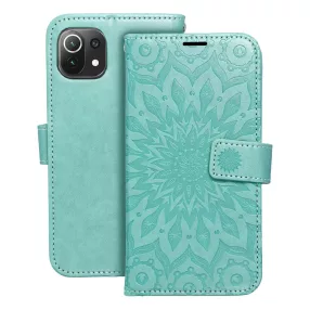   Xiaomi Mi 11 Lite 4G / 5G / 11 Lite 5G NE könyvtok, fliptok, telefon tok, mágneszáras, bankkártyatartós, mandala mintás, zöld, Forcell Mezzo