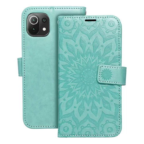 Xiaomi Mi 11 Lite 4G / 5G / 11 Lite 5G NE könyvtok, fliptok, telefon tok, mágneszáras, bankkártyatartós, mandala mintás, zöld, Forcell Mezzo