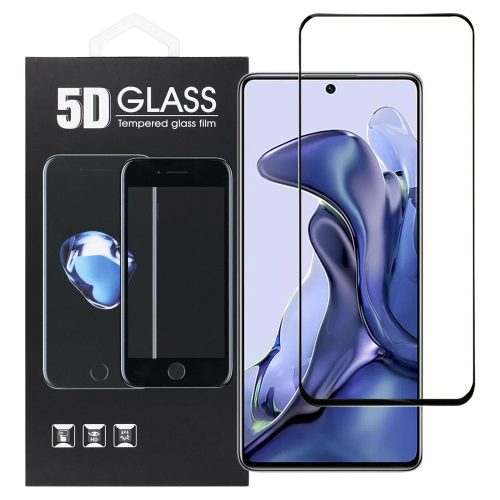 Xiaomi 11T / 11T Pro üvegfólia, tempered glass, előlapi, 5D, edzett, hajlított, fekete kerettel