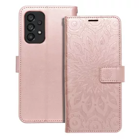   Samsung Galaxy A53 5G könyvtok, fliptok, telefon tok, oldalra nyíló tok, mágneszáras, bankkártyatartós, mandala mintás, rose gold, Forcell Mezzo