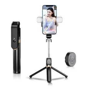   Selfie bot, tripod, távirányítóval, bluetooth-os, vezeték nélküli, levehető LED fénnyel, fekete, Stand XT-06S
