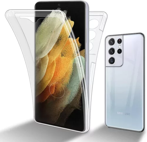 Samsung Galaxy S22 Ultra 5G telefon tok, szilikon előlap+műanyag hátlap, elő+hátlapi, 360 fokos védelem, átlátszó