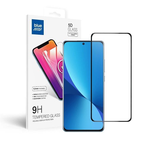 Xiaomi 12 5G / 12X 5G üvegfólia, tempered glass, előlapi, 5D, edzett, hajlított, fekete kerettel, BlueStar