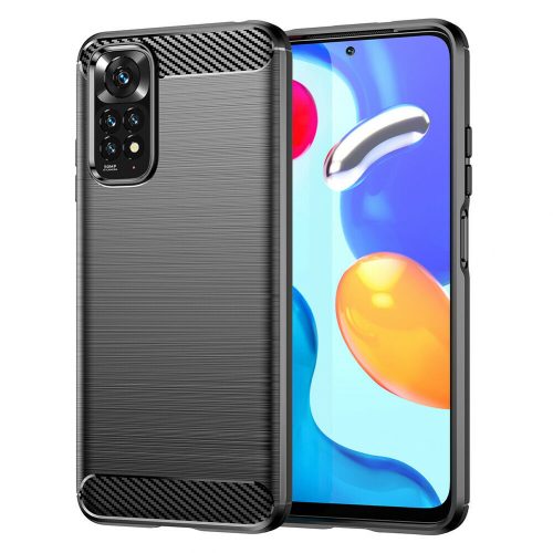 Xiaomi Redmi Note 11 / Note 11s szilikon tok, hátlaptok, telefon tok, karbon mintás, fekete, Carbon case