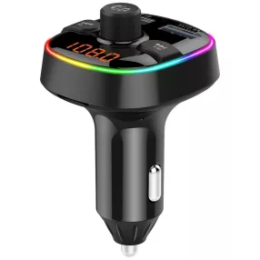  FM transmitter, bluetooth, USB port, 2.4A, fekete, színes led világítással, BC52L