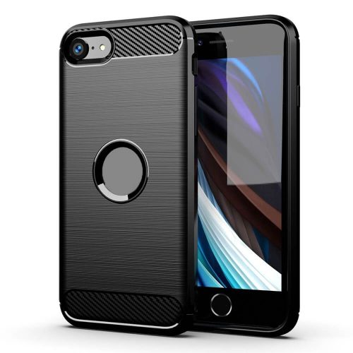 iPhone SE 2022 szilikon tok, hátlaptok, telefon tok, karbon mintás, fekete, Carbon case