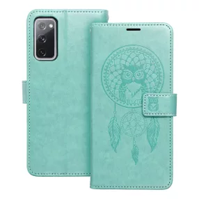   Samsung Galaxy S20 FE / S20 FE 5G könyvtok, fliptok, telefon tok, mágneszáras, bankkártyatartós, álomfogó mintás, zöld, Forcell Mezzo