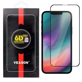   iPhone 13 / 16e / 17e üvegfólia, tempered glass, előlapi, edzett, hajlított, fekete kerettel, Veason 6D Pro