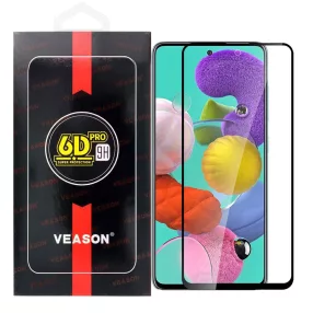   Samsung Galaxy A51 üvegfólia, tempered glass, előlapi, edzett, hajlított, fekete kerettel, Veason 6D Pro