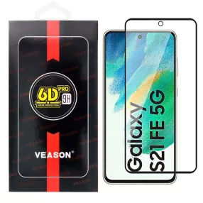   Samsung Galaxy S21 FE 5G üvegfólia, tempered glass, előlapi, edzett, hajlított, fekete kerettel, Veason 6D Pro