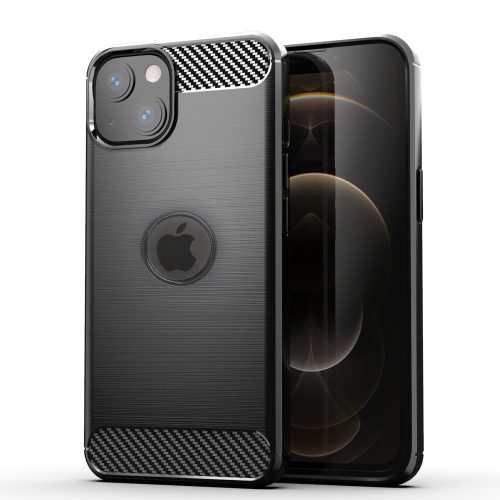 iPhone 14 szilikon tok, hátlaptok, telefon tok, karbon mintás, fekete, Carbon case