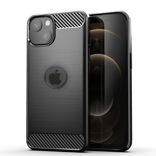 iPhone 14 Plus szilikon tok, hátlaptok, telefon tok, karbon mintás, fekete, Carbon case