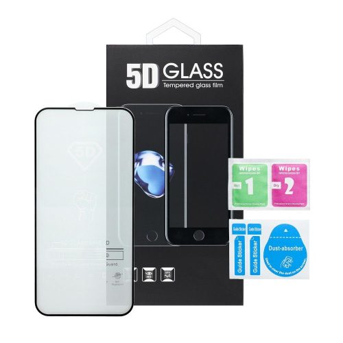 iPhone 14 Pro Max üvegfólia, tempered glass, előlapi, 5D, edzett, hajlított, fekete kerettel
