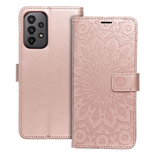 Samsung Galaxy A23 5G könyvtok, fliptok, telefon tok, mágneszáras, bankkártyatartós, mandala mintás, rose gold, Forcell Mezzo