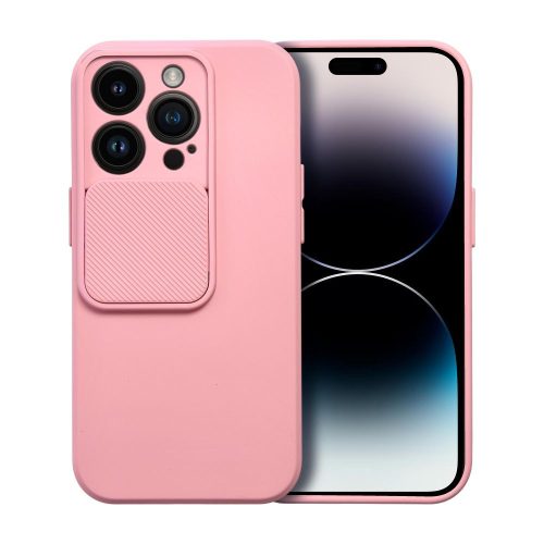 iPhone 13 Pro Max szilikon tok, hátlap tok, kamera védelemmel, rózsaszín, SLIDE Case