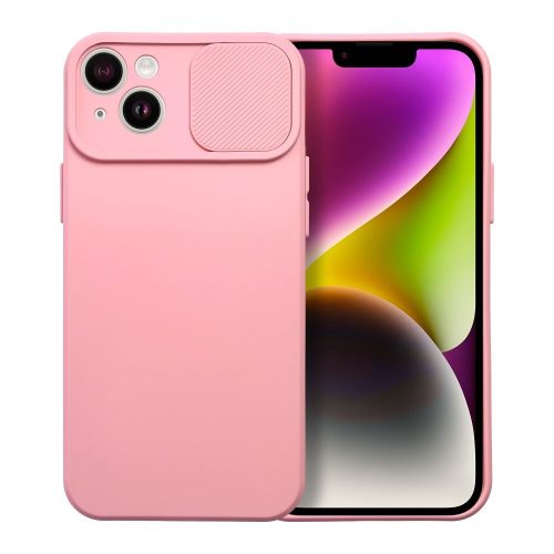 iPhone 14 szilikon tok, hátlap tok, kamera védelemmel, rózsaszín, SLIDE Case