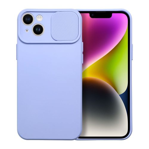 iPhone 14 szilikon tok, hátlap tok, kamera védelemmel, levendula színű, SLIDE Case