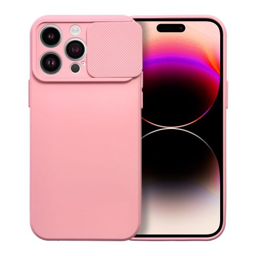 iPhone 14 Pro Max szilikon tok, hátlap tok, kamera védelemmel, rózsaszín, SLIDE Case