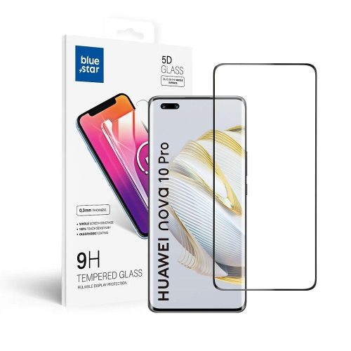 Huawei Nova 10 Pro üvegfólia, tempered glass, előlapi, 5D, edzett, hajlított, fekete kerettel, BlueStar