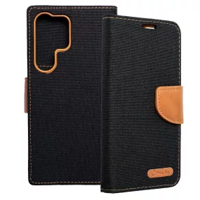   Samsung Galaxy S23 Ultra 5G könyvtok, fliptok, telefon tok, mágneszáras, bankkártya tartós, fekete, Canvas