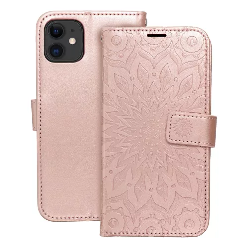 iPhone 11 könyvtok, fliptok, telefon tok, mágneszáras, bankkártyatartós, mandala mintás, rose gold, Forcell Mezzo