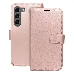   Samsung Galaxy S23 5G könyvtok, fliptok, telefon tok, mágneszáras, bankkártyatartós, mandala mintás, rose gold, Forcell Mezzo