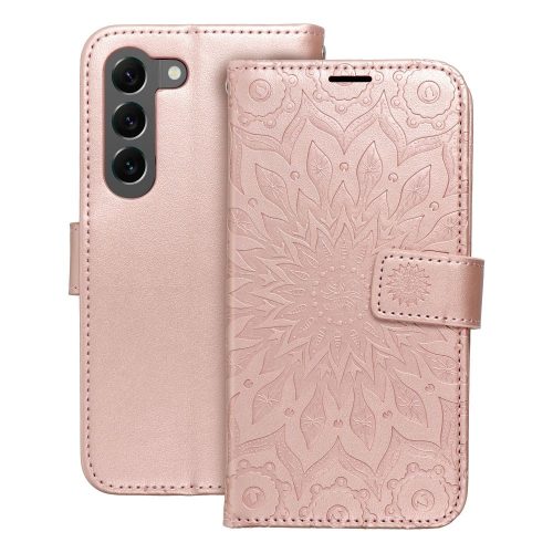 Samsung Galaxy S23 5G könyvtok, fliptok, telefon tok, mágneszáras, bankkártyatartós, mandala mintás, rose gold, Forcell Mezzo