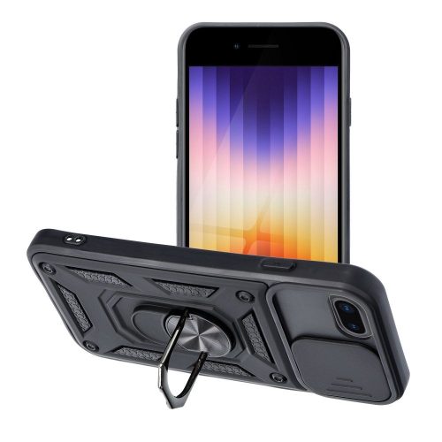 iPhone 7 / 8 / SE 2020 / SE 2022 hátlap tok, telefon tok, kitámasztható, mágneses, ütésálló, fekete, Slide Armor