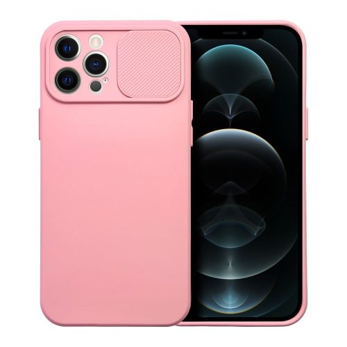 iPhone 12 Pro szilikon tok, hátlap tok, kamera védelemmel, rózsaszín, SLIDE Case