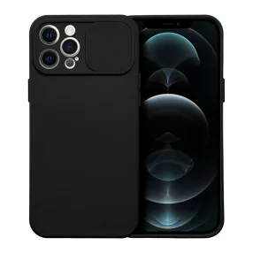   iPhone 12 Pro Max szilikon tok, hátlap tok, kamera védelemmel, fekete, SLIDE Case