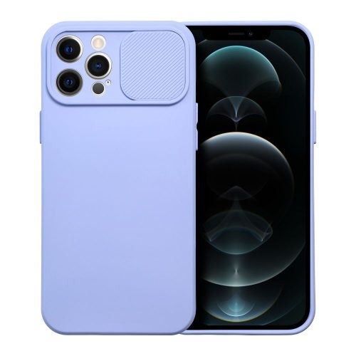 iPhone 12 Pro Max szilikon tok, hátlap tok, kamera védelemmel, levendula színű, SLIDE Case