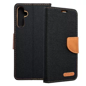   Samsung Galaxy A14 4G / A14 5G könyvtok, fliptok, telefon tok, mágneszáras, bankkártya tartós, fekete, Canvas