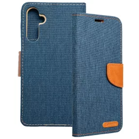   Samsung Galaxy A34 5G könyvtok, fliptok, telefon tok, mágneszáras, bankkártya tartós, kék, Canvas